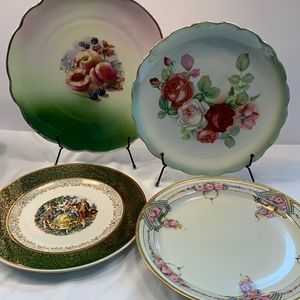 Antique cabinet hand painted large  plates